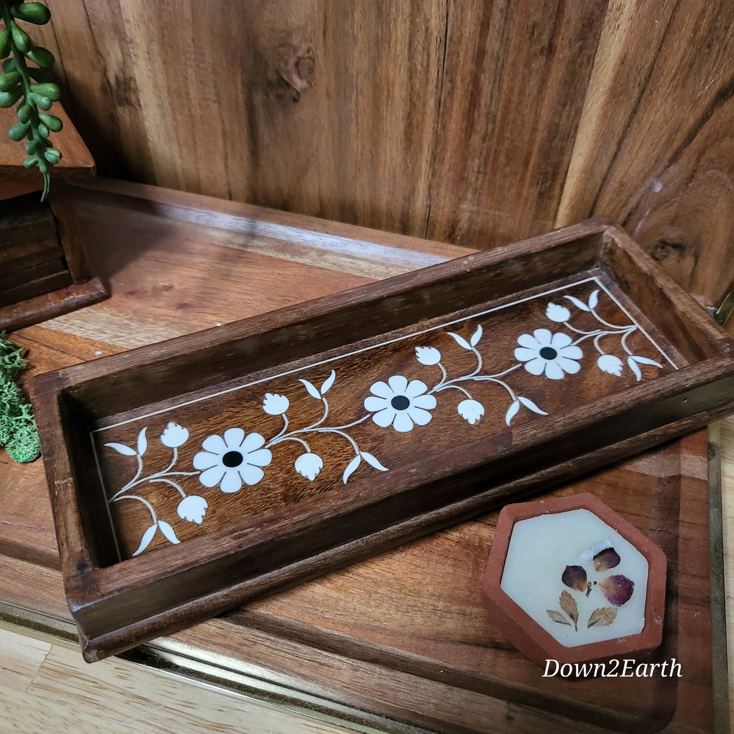 Inlay work wooden tray
