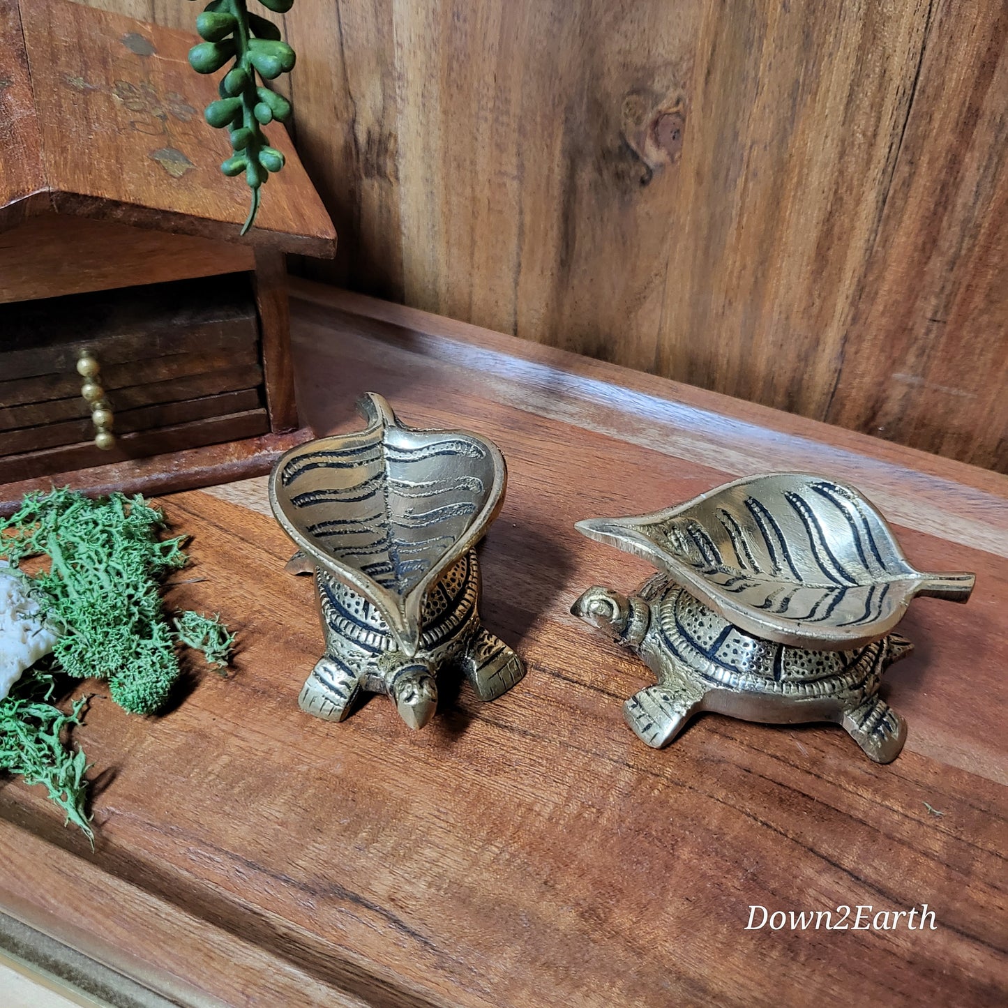 Tortoise carrying leaf deepam - pair