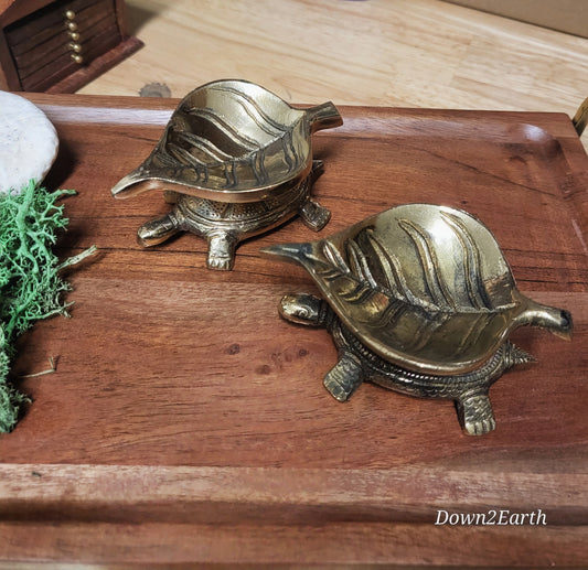 Tortoise carrying leaf deepam - pair