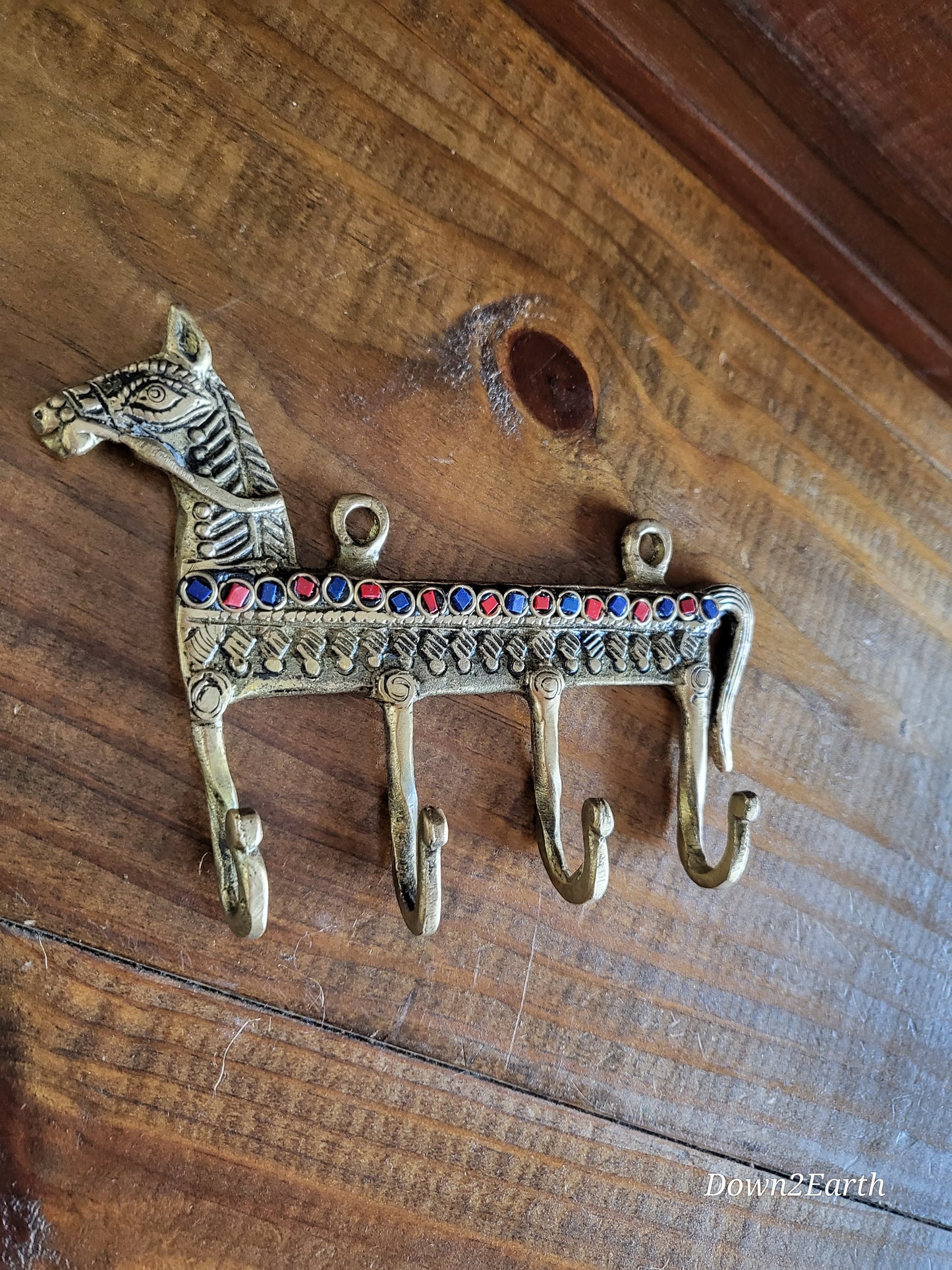 Brass Horse Key Organizer with Stone Accents