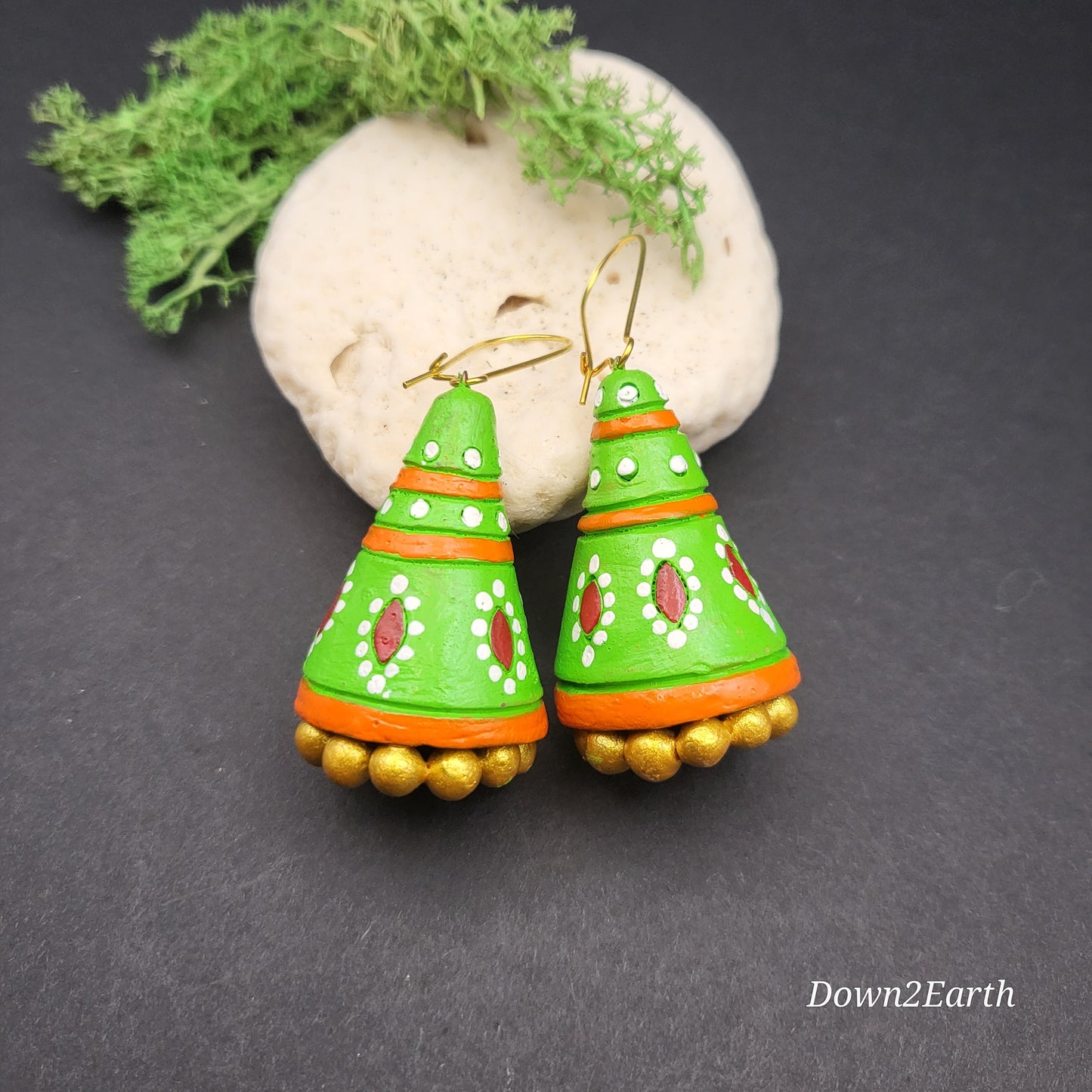 Green-Orange Cone Jhumkas